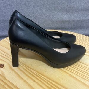 Clarks Collection Womens Black Leather Platform Pumps Round Toe Heels Size 7W